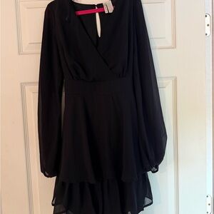 Japna Elegant Black Long Sleeve Dress